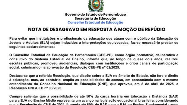 Para que instituições e profissionais da EJA não sejam conduzidos a interpretações equivocadas, trazemos importantes esclarecimentos sobre a aprovação da Resolução CEE-PE 02/2025.